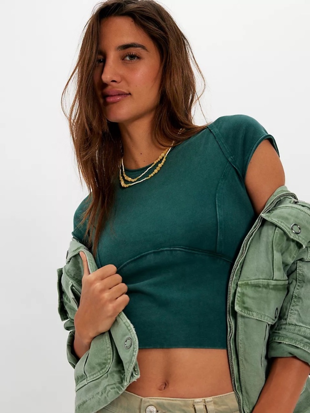 NWT Free People Protagonist Tee Green Size S Small Cropped Rainforest